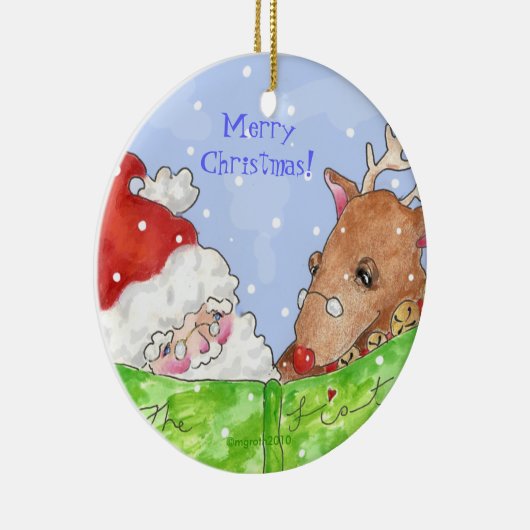 Santa , rudolf en list keramisch ornament (Rechts)