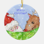 Santa , rudolf en list keramisch ornament (Voorkant)