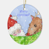 Santa , rudolf en list keramisch ornament (Links)