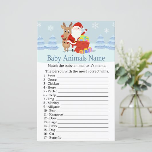 Santa, Rudolph Baby Animals Name Game baby shower (Staand voorkant)