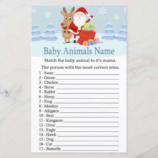 Santa, Rudolph Baby Animals Name Game baby shower (Voorkant)