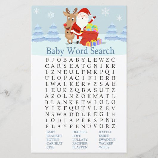 Santa, Rudolph Baby shower Word Search Game (Voorkant)