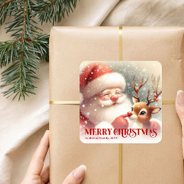 Santa Rudolph Custom Name Merry Christmas Gift  Vierkante Sticker