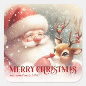 Santa Rudolph Custom Name Merry Christmas Gift Vierkante Sticker (Voorkant)