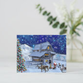 Santa Rudolph Elf met Sled Briefkaart (Staand voorkant)