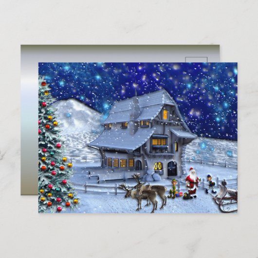 Santa Rudolph Elf met Sled Briefkaart (Voorkant / Achterkant)