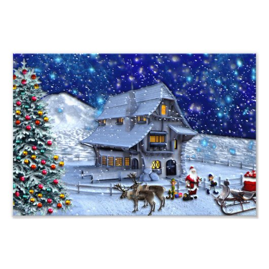 Santa Rudolph Elf met Sled Foto Afdruk (Voorkant)