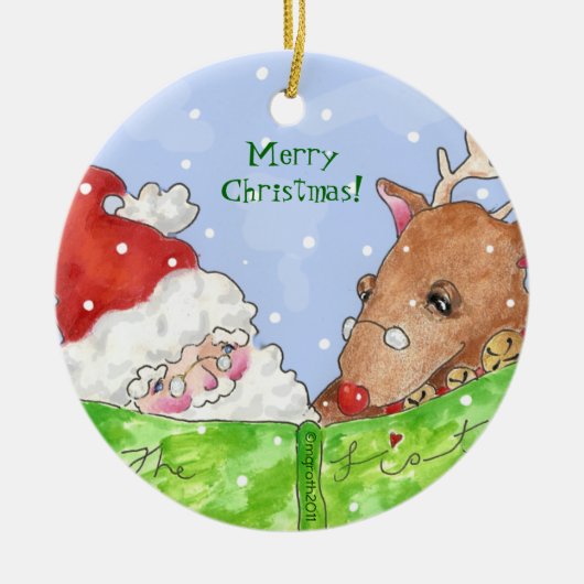 Santa, rudolph en de lijst! keramisch ornament (Voorkant)