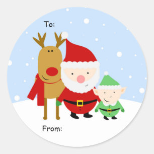 Santa, Rudolph en Elf Kerstmis Label, tot: van: Ronde Sticker