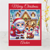 Santa Rudolph en het rendier met rode neus Kaart (Gele Bloem)