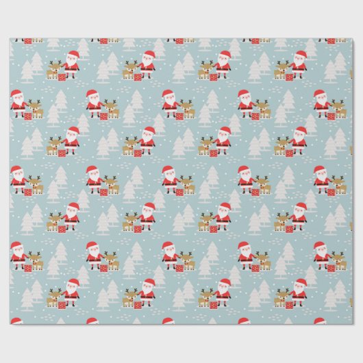 Santa Rudolph en Pine Trees Cadeaupapier (Vlak)