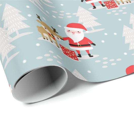 Santa Rudolph en Pine Trees Cadeaupapier (Rol Hoek)