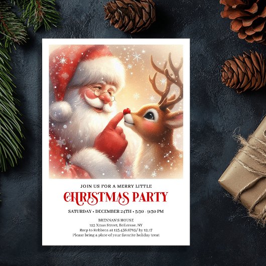 Santa Rudolph Festive Family Christmas Invite Kaart