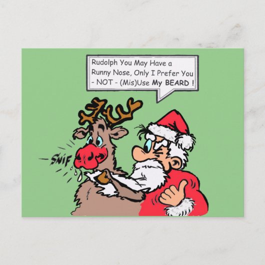 Santa & Rudolph Funny Cartoon Cust. Briefkaart (Voorkant)