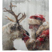 Santa Rudolph Sneeuwende Winter Scene Douchegordijn (Voorkant)