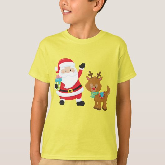 Santa Rudolph the Red-Nosed Reindeer kind kerst T-shirt (Voorkant)