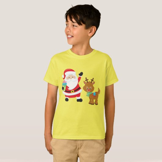 Santa Rudolph the Red-Nosed Reindeer kind kerst T-shirt (Voorkant volledig)