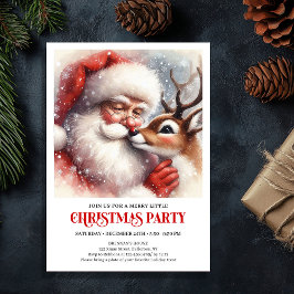 Santa Rudolph Traditional Holiday Party Invitation Kaart