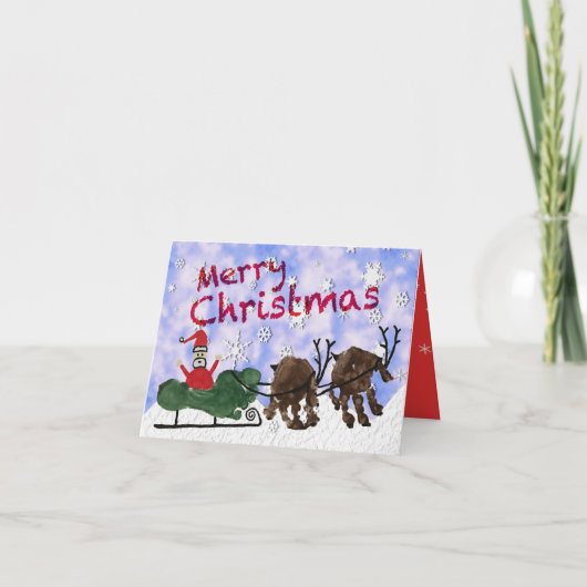 Santa & Rudolph Vrolijk Kerstfeest Feestdagen Kaart (Voorkant)