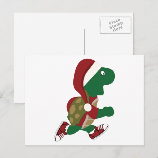 Santa Running Turtle Feestdagenkaart (Voorkant / Achterkant)