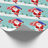 Santa running with american flag cadeaupapier (Hoek)