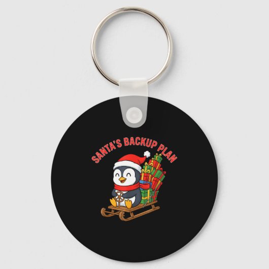 Santa’s Backup Plan Cute Penguin Christmas Design Sleutelhanger (Voorkant)