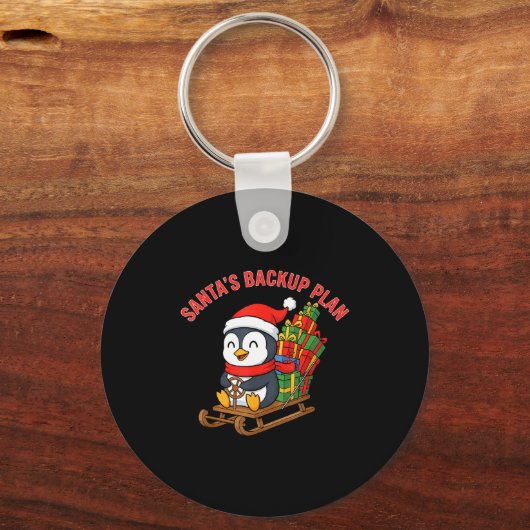 Santa’s Backup Plan Cute Penguin Christmas Design Sleutelhanger (Voorkant)