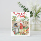 Santa’s Christmas Barbecue – Modern Watercolor Feestdagenkaart (Staand voorkant)