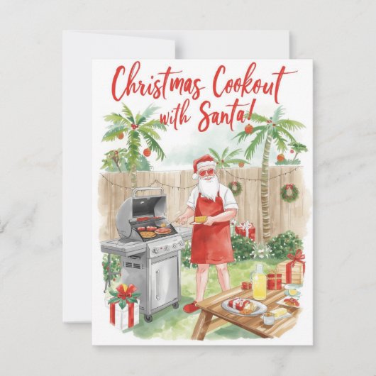 Santa’s Christmas Barbecue – Modern Watercolor Feestdagenkaart (Voorkant)