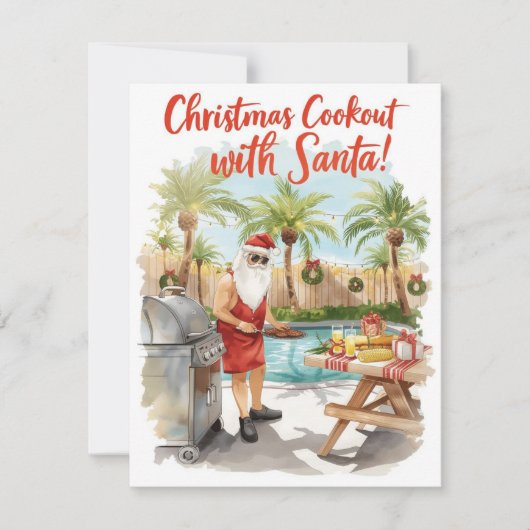 Santa’s Christmas Barbecue – Modern Watercolor Feestdagenkaart (Voorkant)