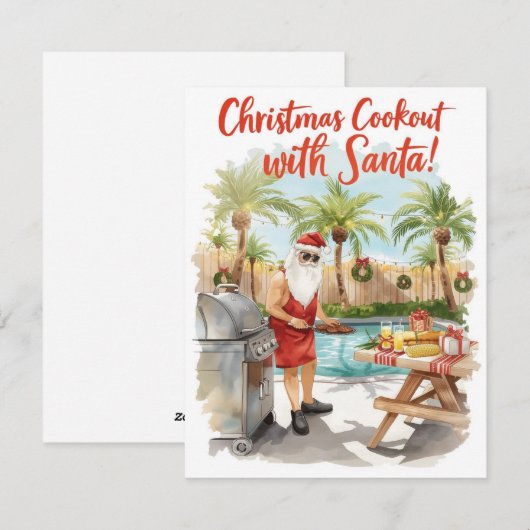 Santa’s Christmas Barbecue – Modern Watercolor Feestdagenkaart (Voorkant / Achterkant)