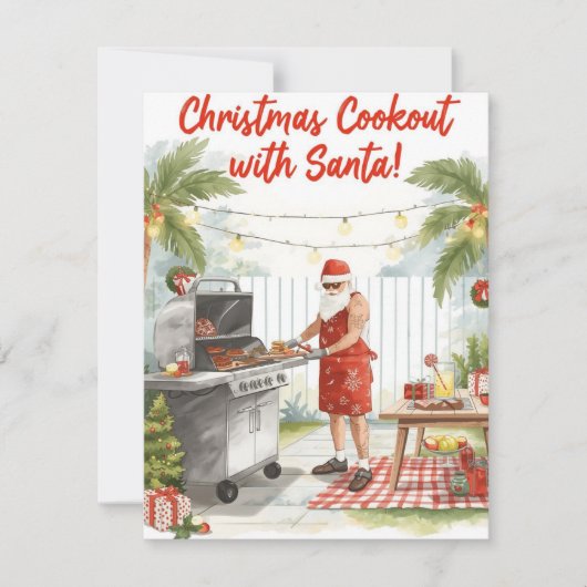 Santa’s Christmas Barbecue – Modern Watercolor Feestdagenkaart (Voorkant)