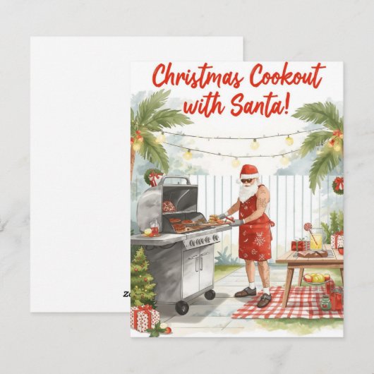 Santa’s Christmas Barbecue – Modern Watercolor Feestdagenkaart (Voorkant / Achterkant)