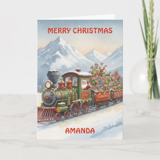 Santa’s Christmas Train Adventure Kids Card Feestdagen Kaart (Voorkant)