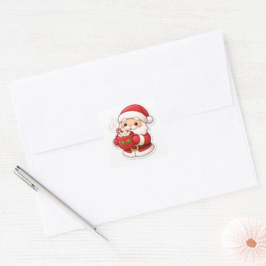“Santa’s Coffee Break” – Cute Christmas Sticker (Envelop)