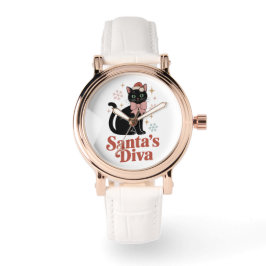 Santa’s Diva Cute Christmas Cat for Her Horloge