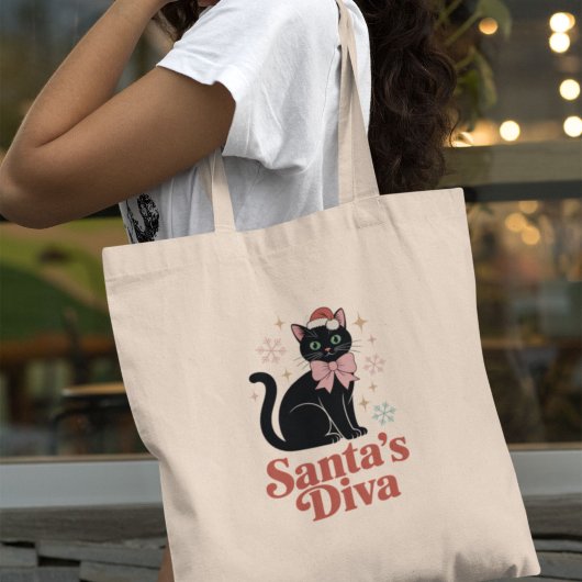 Santa’s Diva Cute Christmas Cat for Her Tote Bag