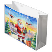 Santa’s Drone Delivery Working on Christmas Groot Cadeauzakje (Voorkant Gekanteld)