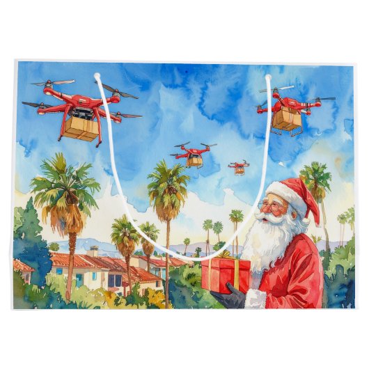 Santa’s Drone Delivery Working on Christmas  Groot Cadeauzakje (Achterkant)
