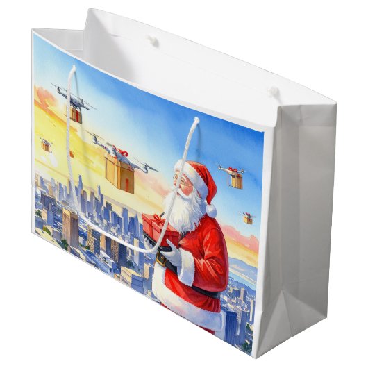 Santa’s Drone Delivery Working on Christmas  Groot Cadeauzakje (Voorkant Gekanteld)