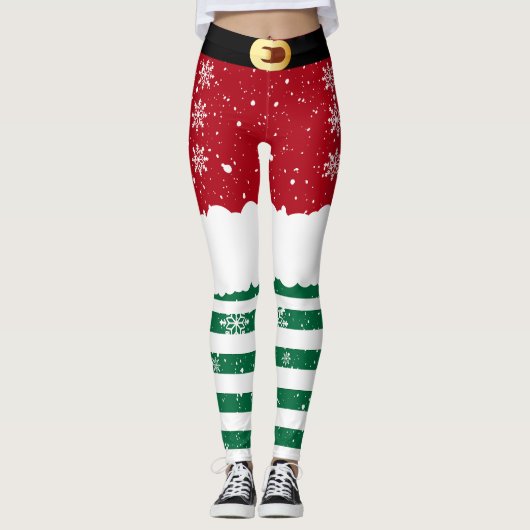 Santa’s Elf Christmas– Festive Holiday Snow Design Leggings (Voorkant)