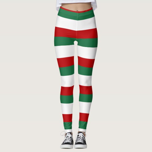 Santa’s Helper Elf • Red, Green & White Christmas Leggings (Voorkant)