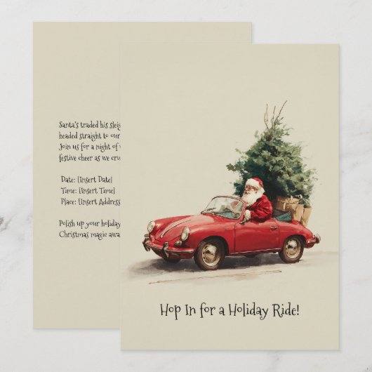 Santa’s Joyride in Red Convertible Feestdagenkaart (Voorkant / Achterkant)