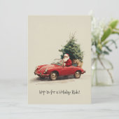 Santa’s Joyride in Red Convertible Feestdagenkaart (Staand voorkant)