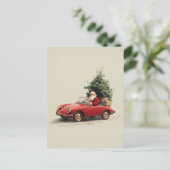 Santa’s Joyride in Red Convertible Feestdagenkaart (Staand voorkant)