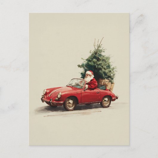 Santa’s Joyride in Red Convertible Feestdagenkaart (Voorkant)