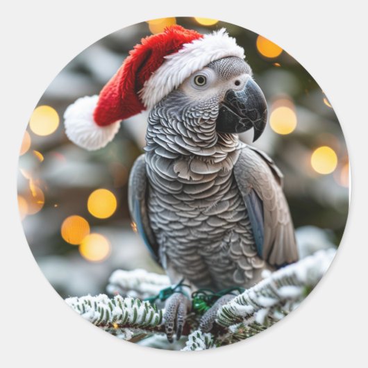 Santa’s Little African Grey Helper  Ronde Sticker (Voorkant)