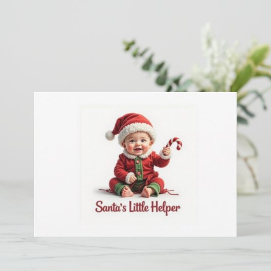 Santa’s Little Helper Invitation – Cute Baby  Kaart (Staand voorkant)