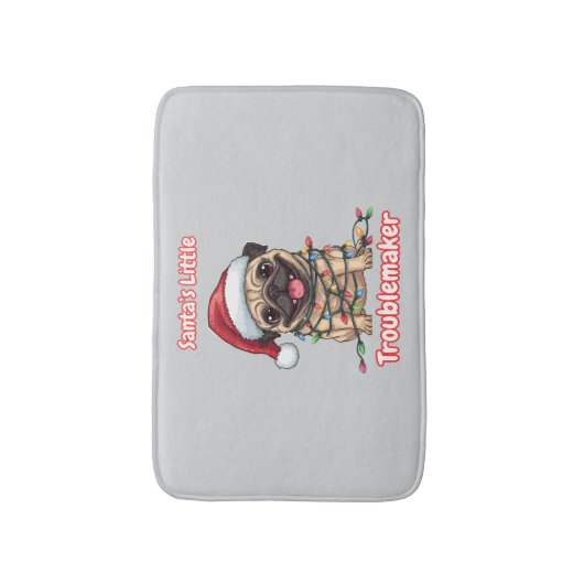 Santa’s Little Troublemaker Pug Bath Mat (Voorkant Verticaal)