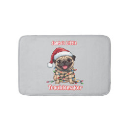 Santa’s Little Troublemaker Pug Bath Mat